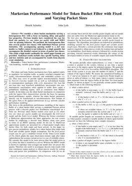 Markovian Performance Model for Token Bucket Filter with Fixed And