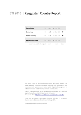 Kyrgyzstan Country Report BTI 2010