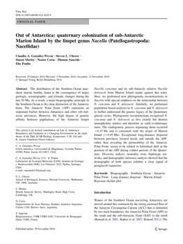 Out of Antarctica: Quaternary Colonization of Sub-Antarctic Marion Island by the Limpet Genus Nacella (Patellogastropoda: Nacellidae)