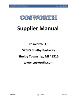 COSWORTH SUPPLIER MANUAL November 15, 2016