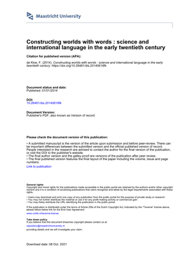 Science and International Language in the Early Twentieth Century