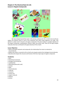 Chapter 3: the Chemical Basis for Life Lesson 2: Organic Compounds