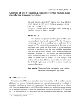 Analysis of the 5' Flanking Sequence of the Human Nore- Pinephrine Transporter Gene