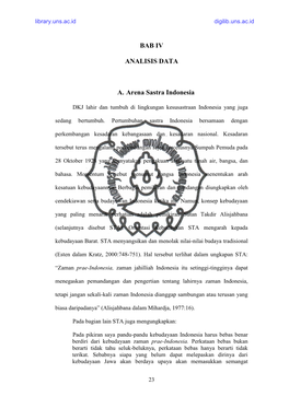 BAB IV ANALISIS DATA A. Arena Sastra Indonesia