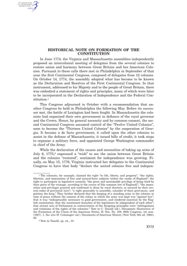 Historical Note on Formation of the Constitution