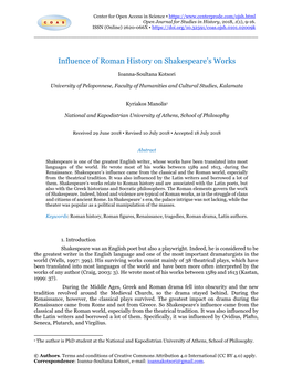 Influence of Roman History on Shakespeare's Works