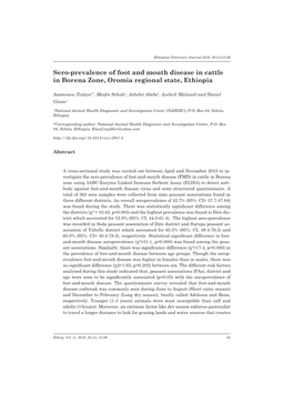 Sero-Prevalence of Foot and Mouth Disease in Cattle in Borena Zone, Oromia Regional State, Ethiopia