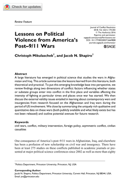 Lessons on Political Violence from America's Post–9/11 Wars