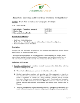 Back Pain: Sacroiliac and Coccydynia Treatment Medical Policy