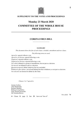 Monday 23 March 2020 COMMITTEE of the WHOLE HOUSE PROCEEDINGS