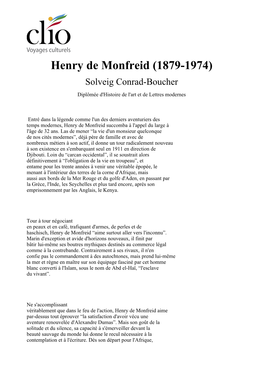 Henry De Monfreid (1879-1974) Solveig Conrad-Boucher Diplômée D'histoire De L'art Et De Lettres Modernes