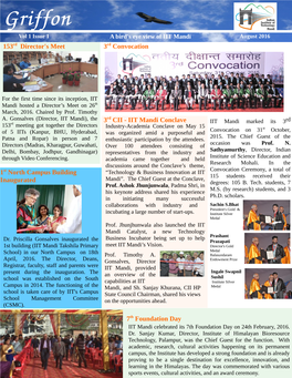 Griffon Vol 1 Issue 1 a Bird's Eye View of IIT Mandi August June 2016 2016 153Rd Director's Meet 3Rd Convocation