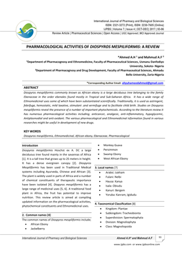 Pharmacological Activities of Diospyros Mespiliformis: a Review