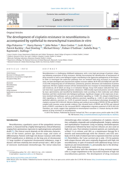 The Development of Cisplatin Resistance in Neuroblastoma Is