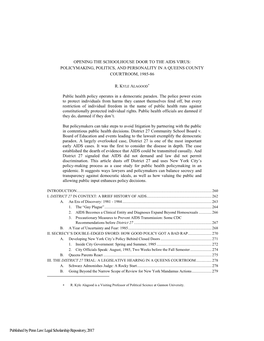 Opening the Schoolhouse Door to the Aids Virus: Policymaking, Politics, and Personality in a Queens County Courtroom, 1985-86