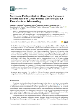 Safety and Photoprotective Efficacy of a Sunscreen System Based on Grape Pomace (Vitis Vinifera L.) Phenolics from Winemaking