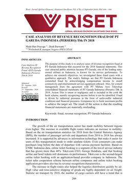 CASE ANALYSIS of REVENUE RECOGNITION FRAUD of PT GARUDA INDONESIA (PERSERO) Tbk in 2018