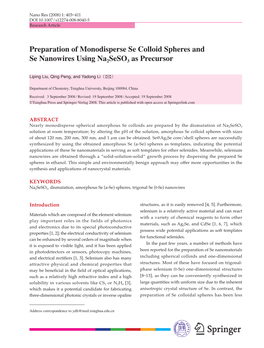 Preparation of Monodisperse Se Colloid Spheres and Se Nanowires