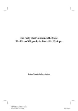 The Party That Consumes the State: the Rise of Oligarchy in Post-1991 Ethiopia