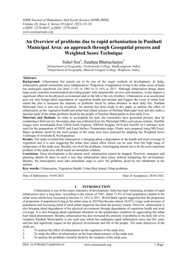 An Overview of Problems Due to Rapid Urbanisation in Panihati Municipal Area: an Approach Through Geospatial Process and Weighted Score Technique