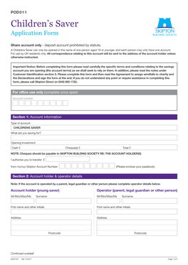 Children's Saver Application Form