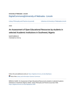 An Assessment of Open Educational Resources by Students in Selected Academic Institutions in Southwest, Nigeria