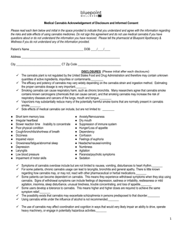 1 Medical Cannabis Acknowledgement of Disclosure and Informed Consent Please Read Each Item Below and Initial in the Space Provi