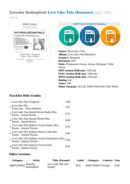 Natasha Bedingfield Love Like This (Remixes) Mp3, Flac, Wma