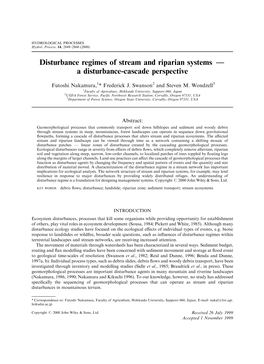Disturbance Regimes of Stream and Riparian Systems Ð a Disturbance-Cascade Perspective