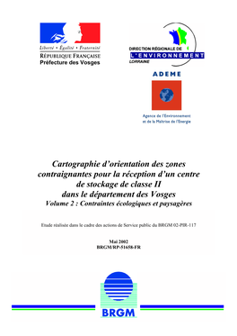 Cartographie D'orientation Des Zones Contraignantes Pour La Réception D'un Centre De Stockage De Classe II Dans Le Départe