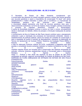 2004 Resolução SMA 48 Lista Flora Ext Est SP