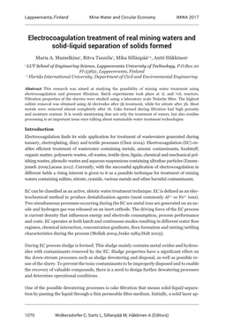 Electrocoagulation Treatment of Real Mining Waters and Solid-Liquid Separation of Solids Formed