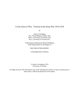 A City Goes to War: Victoria in the Great War 1914-1918