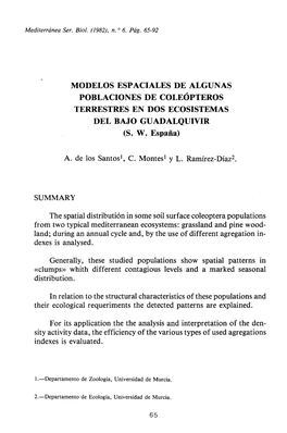 Modelos Espaciales De Algunas Poblaciones De Coleópteros Terrestres En Dos Ecosistemas Del Bajo Guadalquivir (S
