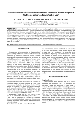 Genetic Variation and Genetic Relationship of Seventeen Chinese Indigenous Pig Breeds Using Ten Serum Protein Loci*