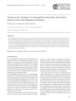 Trends in the Chemistry of Atmospheric Deposition and Surface Waters in the Lake Maggiore Catchment