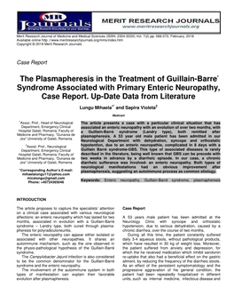 The Plasmapheresis in the Treatment of Guillain-Barré Syndrome