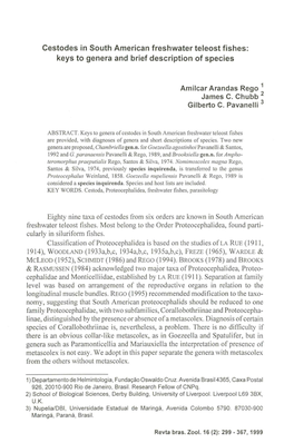 Cestodes in South American Freshwater Teleost Fishes: Keys to Genera and Brief Description of Species