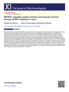 MTORC1 Regulates Cardiac Function and Myocyte Survival Through 4E-BP1 Inhibition in Mice