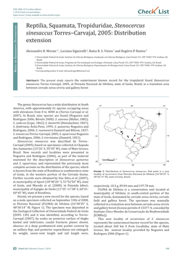Reptilia, Squamata, Tropiduridae, Stenocercus Sinesaccus Torres–Carvajal, 2005: Distribution Istributio
