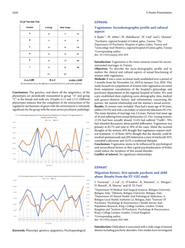 EPP0496 Vaginismus: Sociodemographic Profile and Cultural Aspects EPP0497 Migration History, First Episode Psychosis and Child A