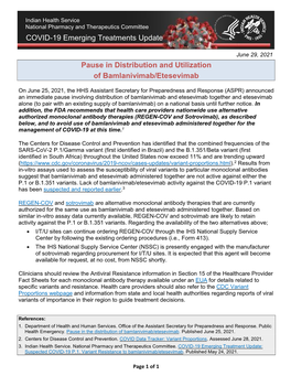 Emerging Treatment Update: Suspected COVID-19 P.1