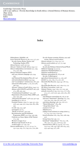 Poverty Knowledge in South Africa: a Social History of Human Science, 1855–2005 Grace Davie Index More Information