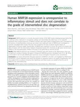 Human MMP28 Expression Is Unresponsive to Inflammatory Stimuli and Does Not Correlate to the Grade of Intervertebral Disc Degene