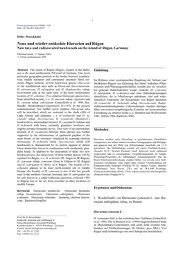 Neue Und Wieder Entdeckte Hieracien Auf Rügen New Taxa and Rediscovered Hawkweeds on the Island of Rügen, Germany