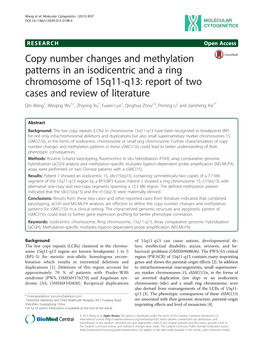 Copy Number Changes and Methylation