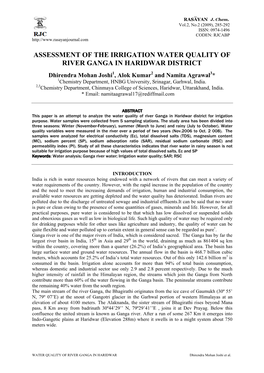 Assessment of the Irrigation Water Quality of River Ganga in Haridwar District