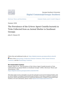 The Prevalence of the Q-Fever Agent Coxiella Burnetii in Ticks Collected from an Animal Shelter in Southeast Georgia