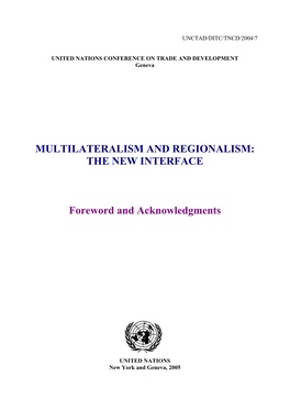 Multilateralism and Regionalism: the New Interface