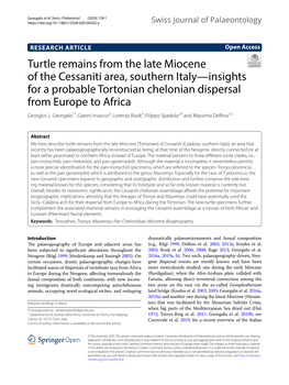 Turtle Remains from the Late Miocene of the Cessaniti Area, Southern Italy—Insights for a Probable Tortonian Chelonian Dispersal from Europe to Africa Georgios L